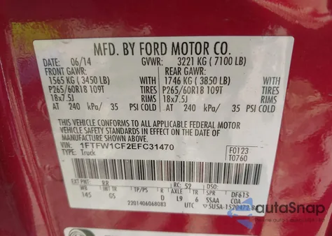 2014 Ford F-150 Xlt from USA, damaged, VIN 1FTFW1CF2EFC31470